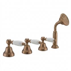 Juego grifería de bañera PB Classic de 4 orificios con palanca blanca para conjunto de llenado de bañera en color bronce 1208855812
